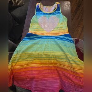 Childrens Place Multicolor Striped Tank Dress with Reversible Heart Sequins